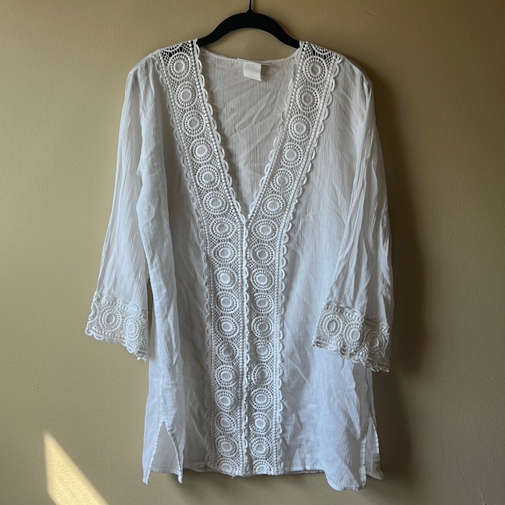 La Blanca White Summer Cover Up/Top, Size S